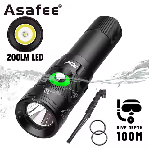 Asafee DT18 LED Professional Diving Light 100M Depth Scuba Diving Flashlight Use 18650 Battery Porta