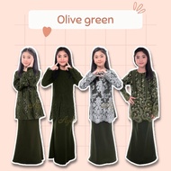 Baju Kurung Budak Perempuan Olive Green  Hijau Lumut Moss Green READY TO WEAR BAJU RAYA SEDONDON IBU ANAK