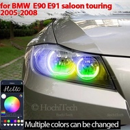 For BMW 3 Series E90 E91 Saloon Touring 2005-08 Halogen Headlight APP Dynamic RGB Angel Eyes Rings L