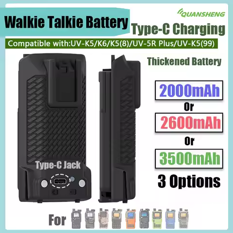 Quansheng UV-K5 Li-ion Battery UV-K5(8) Walkie Talkie Batteries Type-C Charging For UV-5R PLUS UV-K5