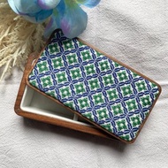 小巾繡木首飾盒 飾品收納盒 刺繡 藍綠花磚