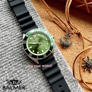 BALMER | 8174G SS-6 Sapphire Men's Watch with Green Dial and 50m Water Resistant Black Rubber Strap | Official Warranty