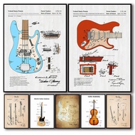 Electric Guitar Anatomy Poster Cello Acoustic Jazz Gibson Guitar Patent Vintage Sketch Canvas Print Wall Art Musical Room Decor