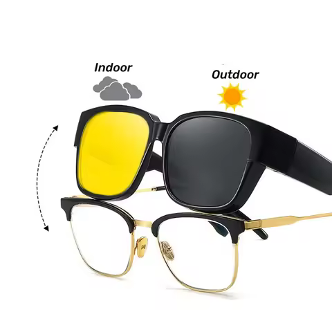 Men Night Vision Photochromic Sunglasses for Driving Women Myopia Sun Glasses Wear Over Retro Square