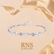 [Ready Stock] RNS Silver Plated Bracelet Four Leaf Clover Fashion Simple Ins Purple White Woman Gela