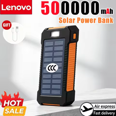 Lenovo 500000mAh Solar Power Bank Outdoor Emergency Battery Super Fast Charging Portable Pack for iP