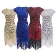 Women s Party Retro Midi Tassel Dress Vintage Fringe Flapper Dress Dazzling Sequins Beaded Gatsby Co