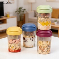 Oats Storage Jar Breakfast Meal Prep Jar 16oz Plastic Mason Jars with Lids Handles – Leak-proof Bpa-