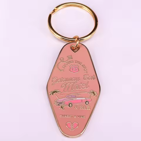 Pink Motel Enamel Keychain Music Getaway Car Inspired Key Chain Fashion Decorative Pendant