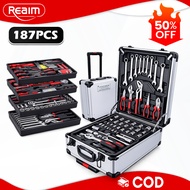 REAIM 187PCS Tools Set For Motorcycle Socket Wrench Set Heavy Duty with Metal Box