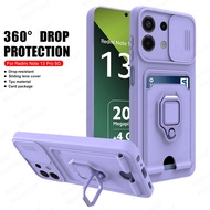 For Xiaomi Redmi Note 13 Pro 5G Case Push Camera Protector Soft Silicon Cover Redmi Note 13 Redme Note13 Pro+ Plus Note13Pro 4G Car Magnetic Card Slot Ring Stand Funda