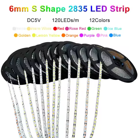 DC5V S Shape 2835 SMD LED Strip 6mm Width Bendable 120LED/m Flexible Foldable String Light DIY Neon 