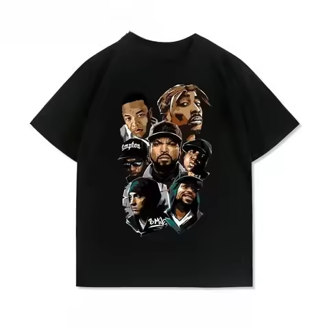 West Coast Rap Eminem 2PAC Dog Brother Rock Hip Hop Cotton Short Sleeve T-Shirt Men's and Women's Ca