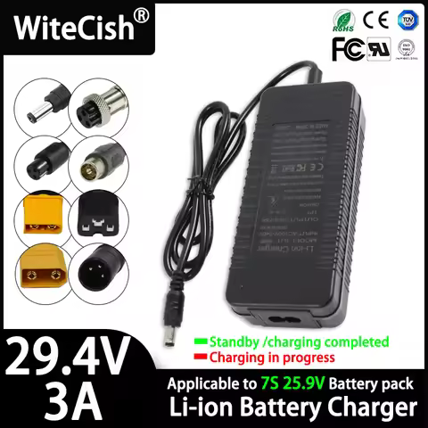 24V 7Series Li-ion Battery Charger 29.4V 3A 4A charger 24V 25.9V DC5521/XT60/XT90/GX16/XLR/RCA/IEC c