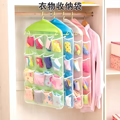 Hanging Storage Organizer 16 Pockets Transparent Hanging Bag For Socks Underwear Small Items Closet