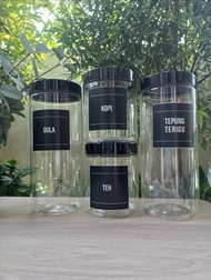 Toples Bumbu Dapur Model Minimalis Tutup Hitam Plastik Free Stiker Label Anti Air