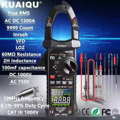 KUAIQU KM216C KM216B KM216A T-RMS DC 1200A Amperimetric Clamp NCV Ammeter Pliers AC DC 1000V Digital
