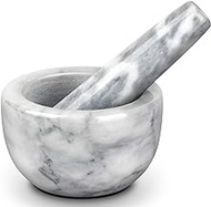 Parmedu Marble Mortar and Pestle Set: Kitchen Grinder from Natural Marble in Small Size 3.9in in Diameter - Manual Spice Grinder Herb Grinder Pills Crusher with Pestle in White