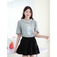 14-364 Gray T-Shirt With Princess Pattern And White Lace Trim Glimmer Girl Tee