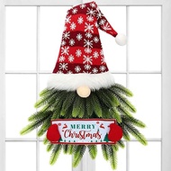 Christmas Wreath for Front Door Lighted Gnome Christmas Door Wreath Artificial Santa Xmas Hanging Si