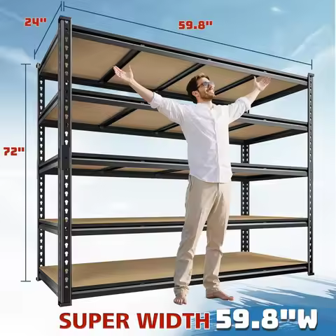 Garage Shelving, 59.8"W 72"H Storage Shelves 2750LBS Metal Shelving Heavy Duty Garage Shelves Adjust