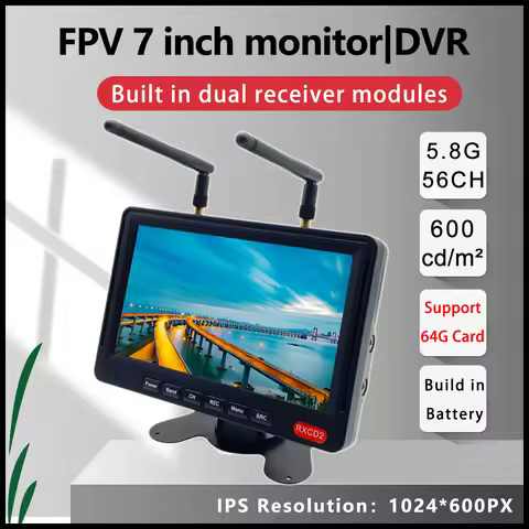 RXCD2 5.8G 56CH FPV Monitor Dual Receiver with DVR 1024*600px 600CD Diversity Receiver LCD Screen bu