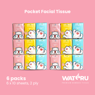 Wateru Pocket Facial Tissue 6 packs 6 x 10 sheets 2 ply | Natural & Unbleached | Wateru Premium Bamb