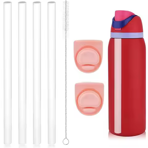 Spill Proof Water Bottle Straws Silicone Reusable Bottle Cap Seal Gasket Straw Cleaning Brush for Ow