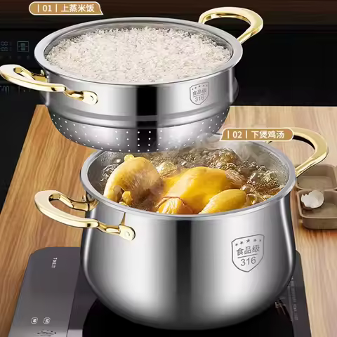 316 Stainless Steel Steamer Drain Steamer Rice Steamer Household Milk Pot Soup Pot Steamer Water Coo