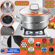 Tollo_regina [26cm/28cm/30cm] 2 LAYER SUS316 Stainless Steel Nonstick Honeycomb Steamer Cooking Wok 