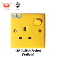 CROWN 13A SWITCH SOCKET OUTLET - YELLOW / CROWN 13A YELLOW COLOR SWITCH SOCKET - SIRIM APPROVAL
