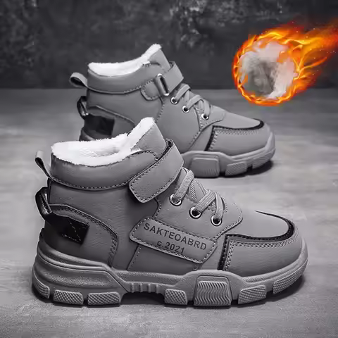 Winter Snow Boots For Children 2024 Trend Fashion Plush Cotton Shoes Thick Warm Teenager Faux Fur Bo