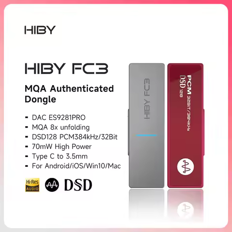 HiBy FC3 Portable MQA 8X Dongle Type C USB DAC Audio HiFi Decoder Headphone Amplifier DSD128 3.5 Jac