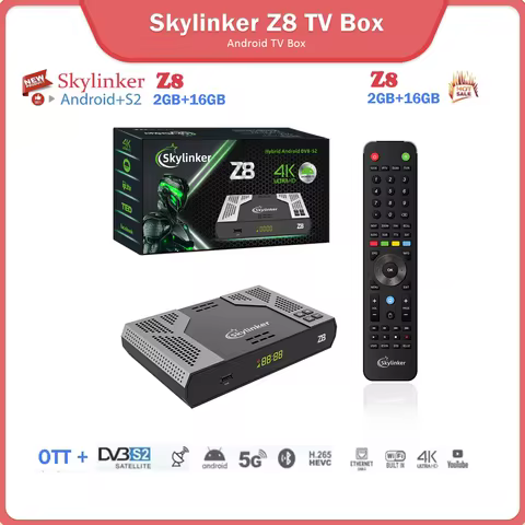 [Genuine]Skylinker Z8 4K Android OTT+DVB-S2 Hybrid TV Box 5G Wifi H.265 DVB S2 FTA Decoder Digital S