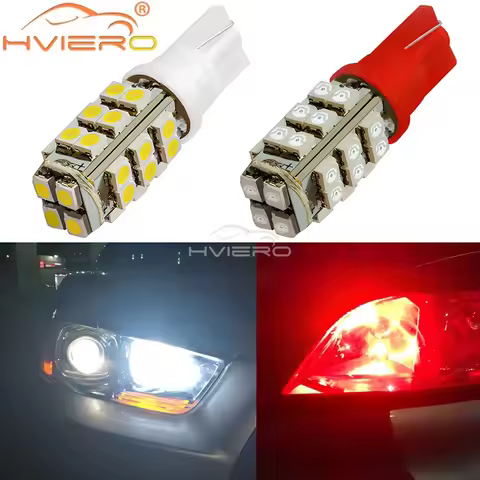 2pcs T10 W5W White Red 12V 3528 28smd Car Side Wedge Marker Light Door License Plates Trunk Lamp Led
