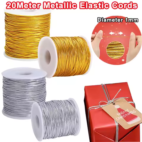 20M/Roll Metallic Elastic Cords Stretch Cord Ribbon Metallic Tinsel Cord Rope Gold Silver Cord for D
