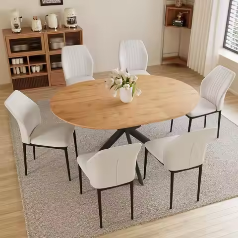 Extendable Round Dining Table 43.2-59.1in Scratch-Resistant Thickened MDF Oak Metal Legs Kitchen 4-6