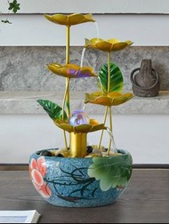 銅藝荷花流水，財源滾滾，風水/ 水晶球，擺設, 風車魚缸，招財進寶，家居擺設，加濕器copper water fountain home decoration with rolling crystal