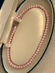 天然海水珍珠日本Akoya天女粉6.5mm極光小燈泡油靚炫彩微微瑕海水珍珠頸鏈