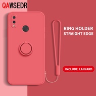 Ring Holder Case For Huawei Nova 3i 4E P30 Lite Honor 20S Y6 Y7 2019 Straight edge Liquid Silicone Precise Camera Coverage Casing Soft Phone Cover with Stand Lanyard