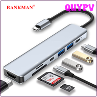 QUYPV Rankman USB C ฮับเป็น4K HDMI-USB ที่เข้ากันได้ USB 3.0 2.0 Type C แท่นชาร์จการ์ดความจำเครื่องอ่านการ์ดสำหรับ MacBook iPad Samsung S22 Dex TV APITV