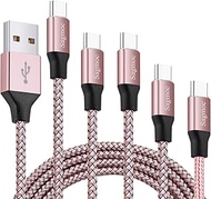 Sagmoc Type C Charger Cable Rosegold USB C Rapid Charging Cord Nylon Braided【5 Pack】 10FT 2X6FT 3FT