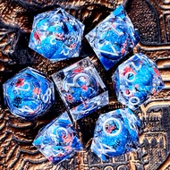 7-Piece Resin DnD Dice Set White Base with Gold Numbers Handmade Polyhedral Dice for Dungeons & Drag
