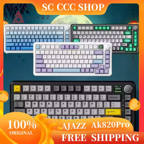 AJAZZ Ak820 Pro Mechanical Keyboard Tri-Mode Wired Wireless Bluetooth 75% Tft Screen Hot Swap Gasket