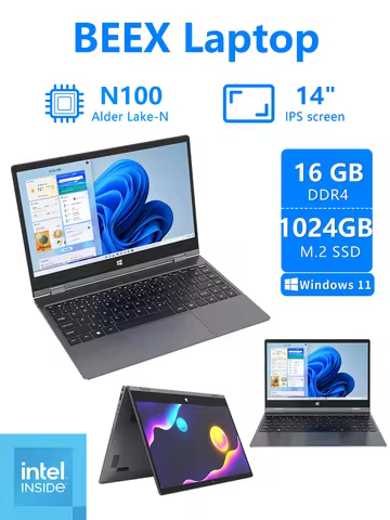 BYONE 14-inch low-cost discount laptop Intel Celeron N100 16GB RAM SSD 360 rotating learning office 