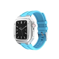 Luxury Metal Modification Kit for Apple Watch Series 10 42mm 46mm สายนาฬิกาซิลิโคน Rubber Band Stain