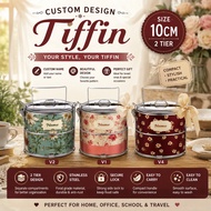 TIFFIN CUSTOM DESIGN SIZE 10CM 2TIER /STAINLESS STEEL/FREE WORDING/FREE RIBBON