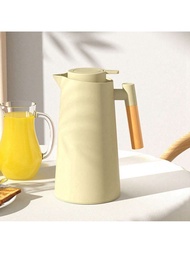 1pc 1000ML/33.8oz Vacuum Insulated Water Bottle, Scandinavian Design With Wooden Handle & Push Butto