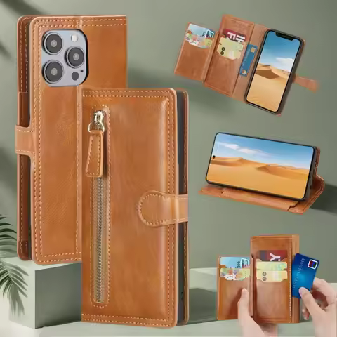 Faux Leather Flip Case with Zipper Pocket Cover For iPhone 12 Pro Max 12mini Luxury Wallet Case For