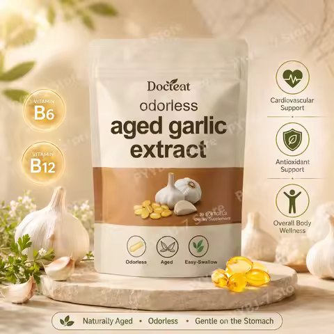 Garlic Softgels with Aged Garlic Extract CoQ10 Vitamin B6 B12 Folate, Easy Swallow Daily Nutrition A
